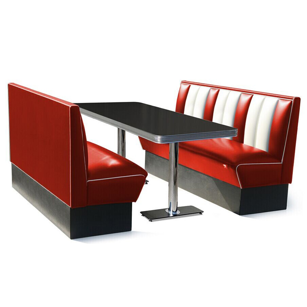 1950s retro diner booth table set M-8105,Wholesale 3 seats American retro diner red booth seating and black Formica table set furniture