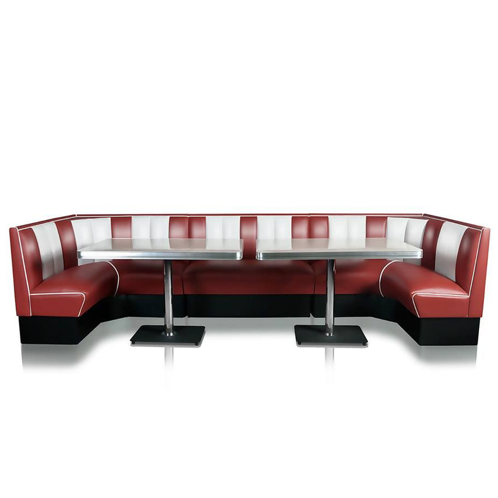 1950s retro diner booth table set M-8122,High quality rubby PU leather U shape combination 1950s retro diner booth seating and diner table set furniture