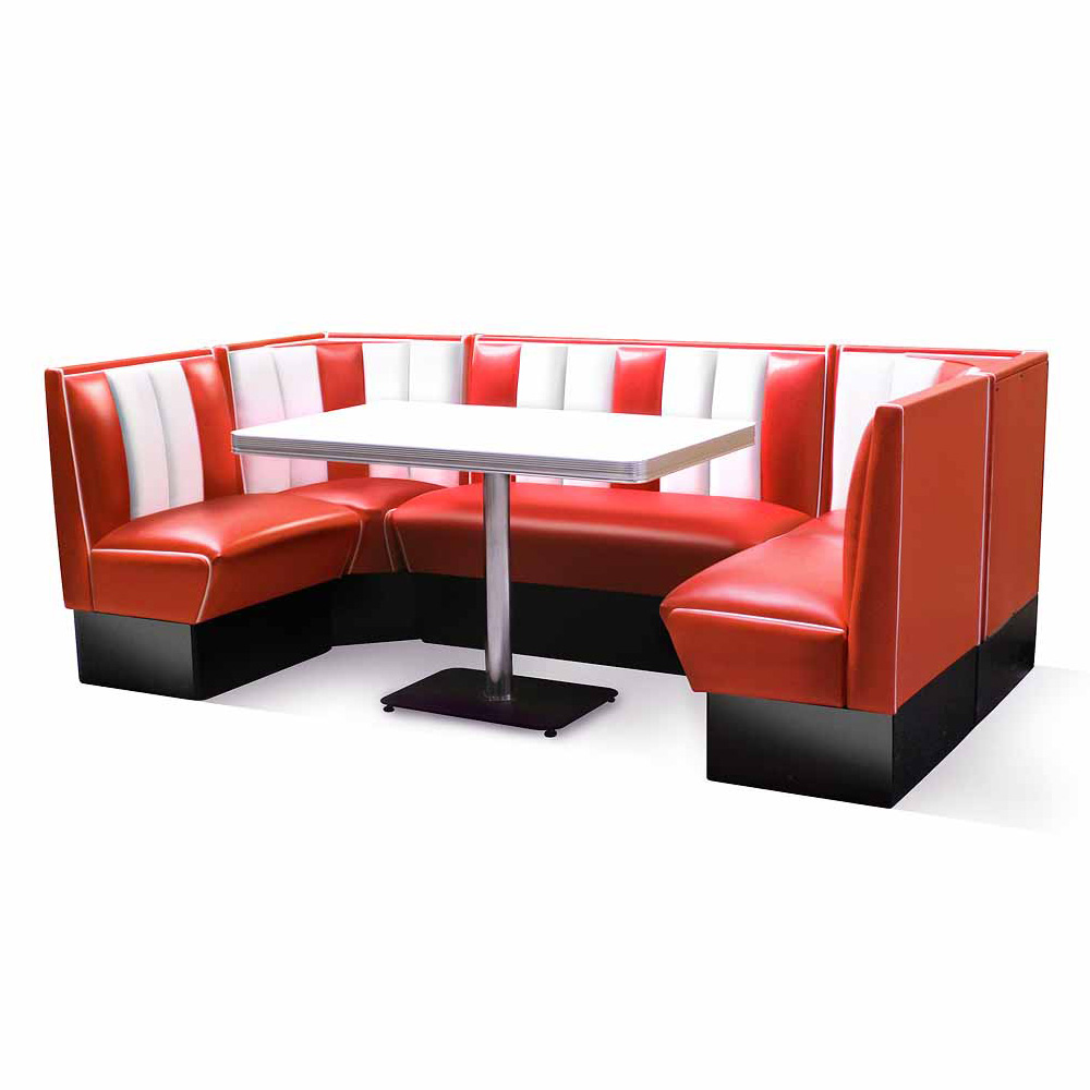 1950s retro diner booth table set M-8123,Wholesale U shape 1950s retro american diner booth Bel Air couch and white retro cafeteria table furniture set