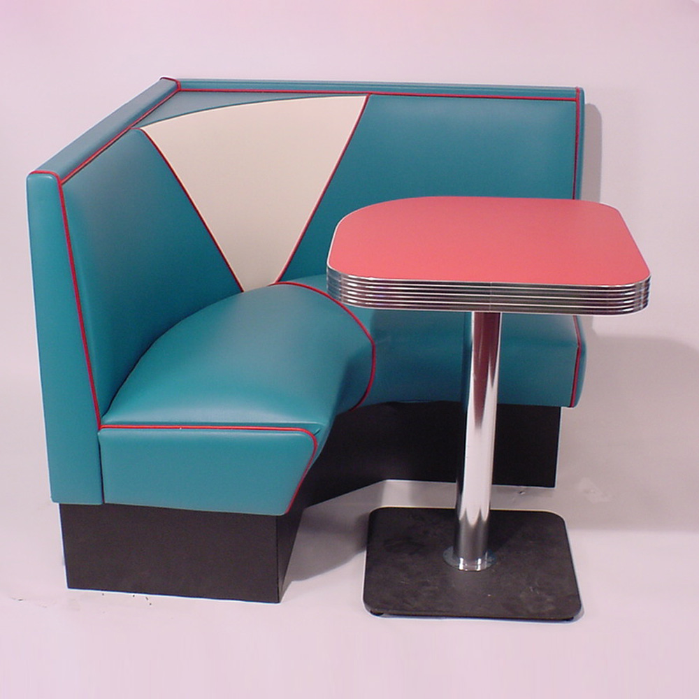 1950s retro diner booth table set M-8127,Customize restaurant turquoise corner 1960s american retro diner booth seating and red diner table set furniture