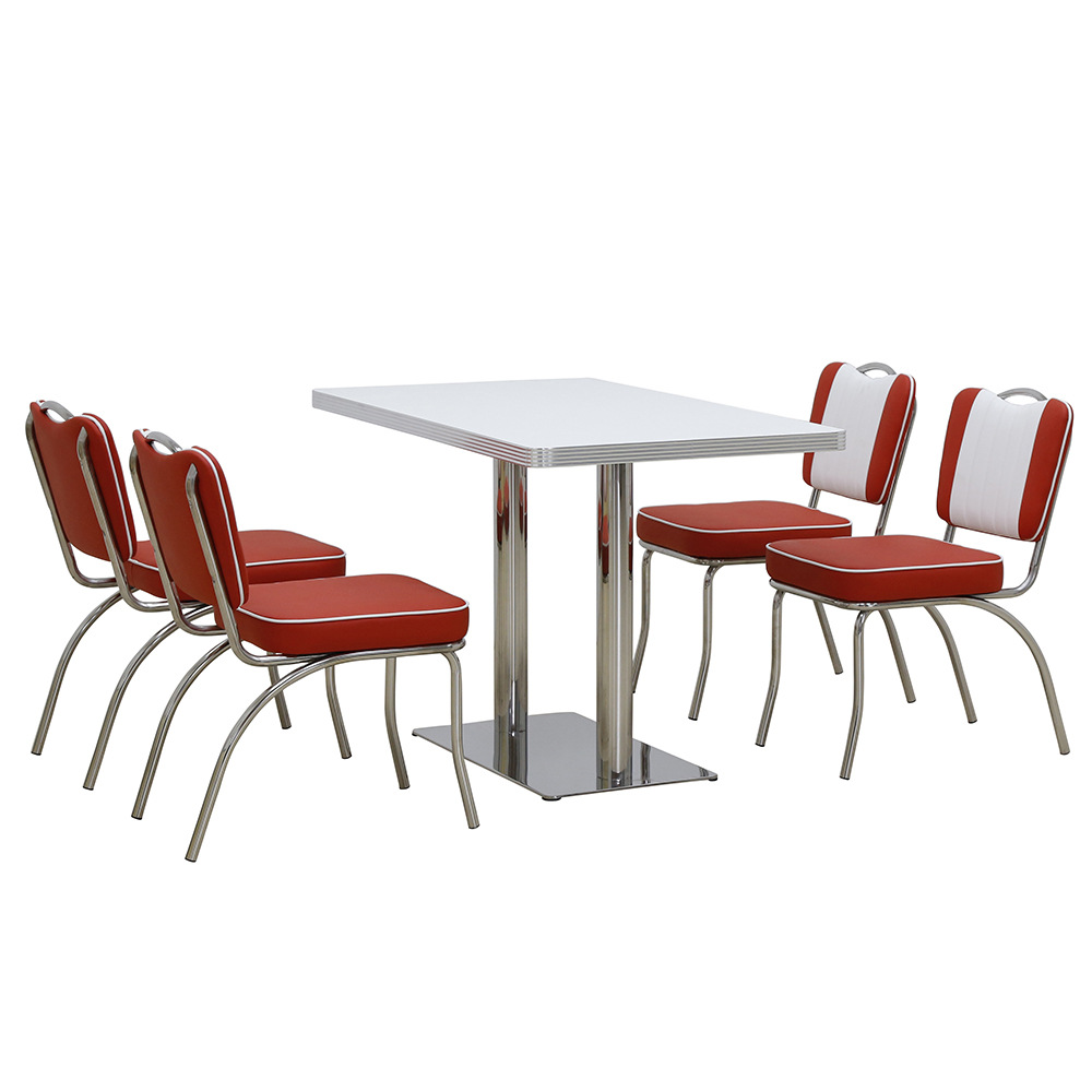 1950s retro diner chairs table set M-8193,High quality rubby 5 channels with handle American chrome diner chairs with white formica diner table set furniture