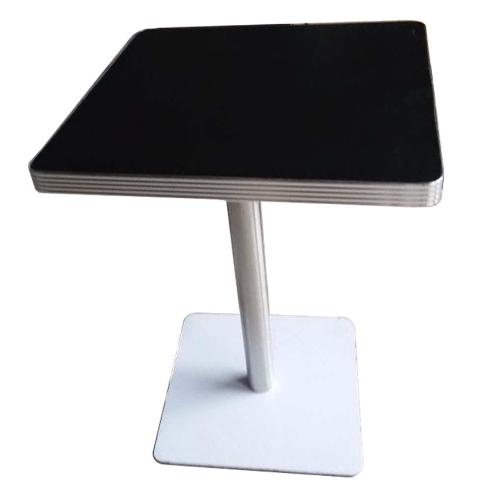 1950s american retro diner table M-8205,Durale square black color Formica veneer with aluminium edge table top with white painting square iron table legs american retro restaurant table