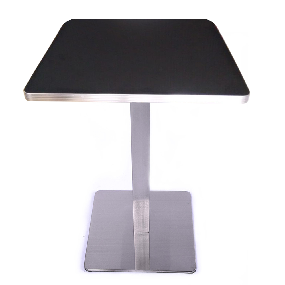 1950s american retro diner table M-8206,Simple formican veneer black color with glossy edge table top with glossy stainless steel square table legs midcentury retro diner table