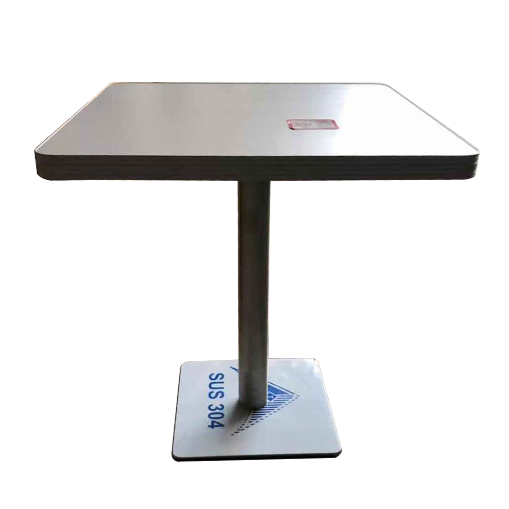 1950s american retro diner table M-8209,High quality square 4 seater formicate white color table top with stainless steel square table legs american midcentury retro table for sale