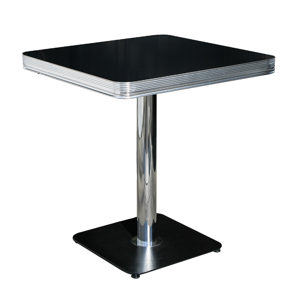 1950s american retro diner table M-8210,Hot sale 4cm thickness Formica veneer black color table top with glossy table edge and square black color iron table legs 50s cafeteria table