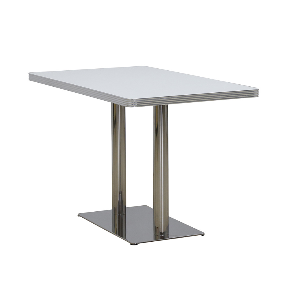 1950s american retro diner table M-8213,Durable 4 seater rectangle white color formica veneer table top with rectangle steel bases and 2 pillar legs 50's cafe room retro table