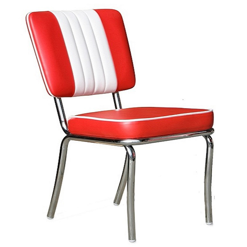 1950s american retro diner chair M-8301,Classic red and white leather american 1950s retro diner chairs, 4 channels stainless steel frame retro chrome diner chairs