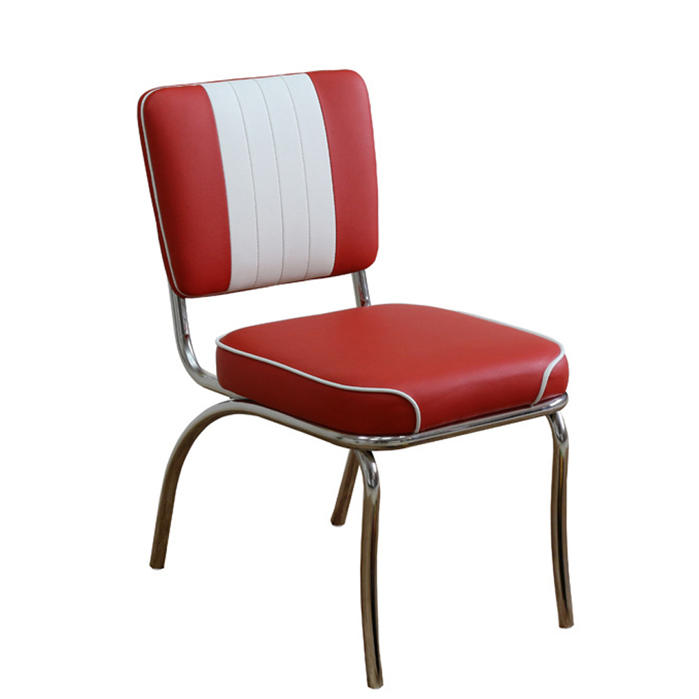 1950s american retro diner chair M-8302,High quality red and white PU leather 1950s style american chrome diner chairs, smooth with piping steel/chrome 50s retro diner chair