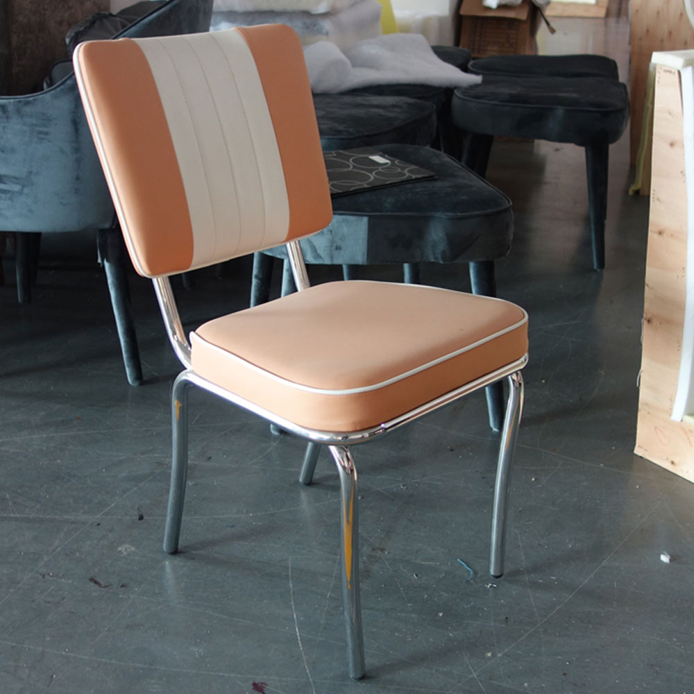 1950s american retro diner chair M-8303,Customize little orange leather midcentury style american diner chairs, colorful leather with piping stainless steel retro 1950s diner chair