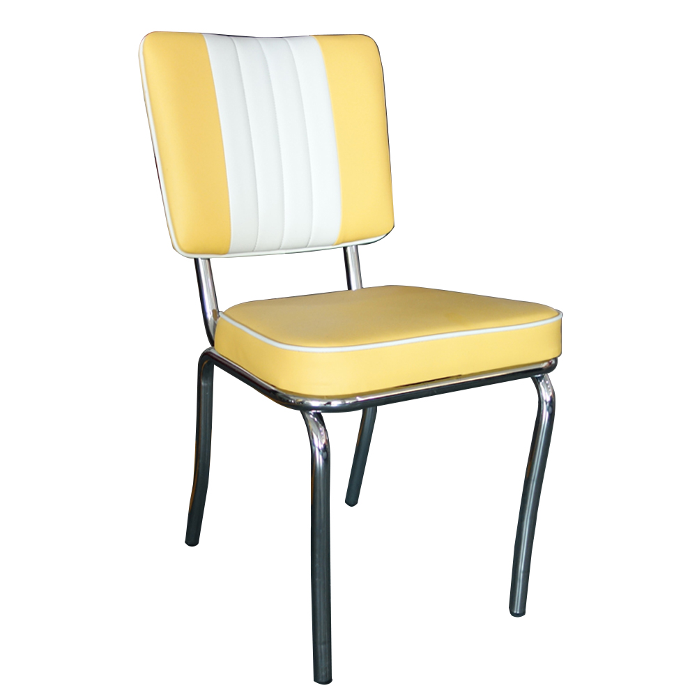 1950s american retro diner chair M-8304,Wholesale yellow and white color leather mid-century retro american diner chairs,yellow leather piping american chrome retro diner chairs