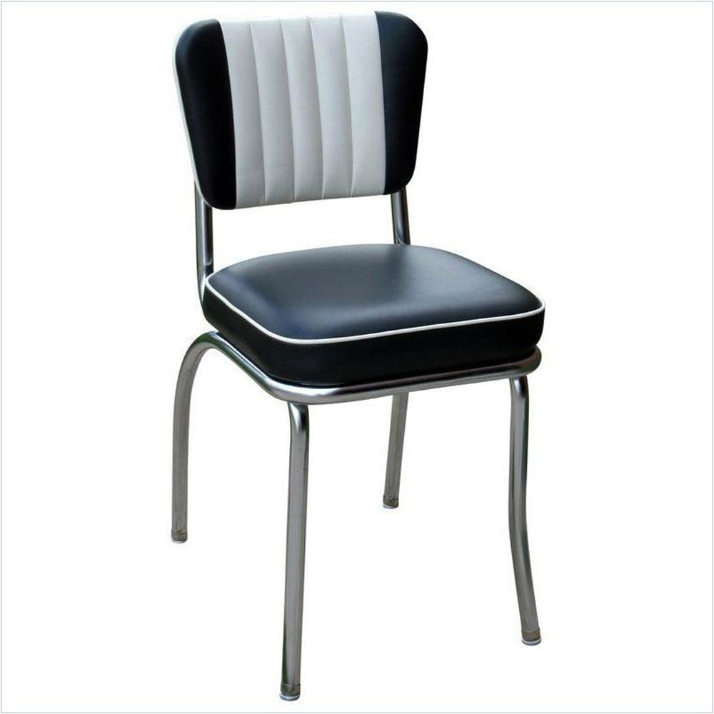 1950s american retro diner chair M-8305,Dark blue 5 channels back stainless steel frame 50s style american chrome diner chairs, dinette fifties chrome retro diner chairs for sale