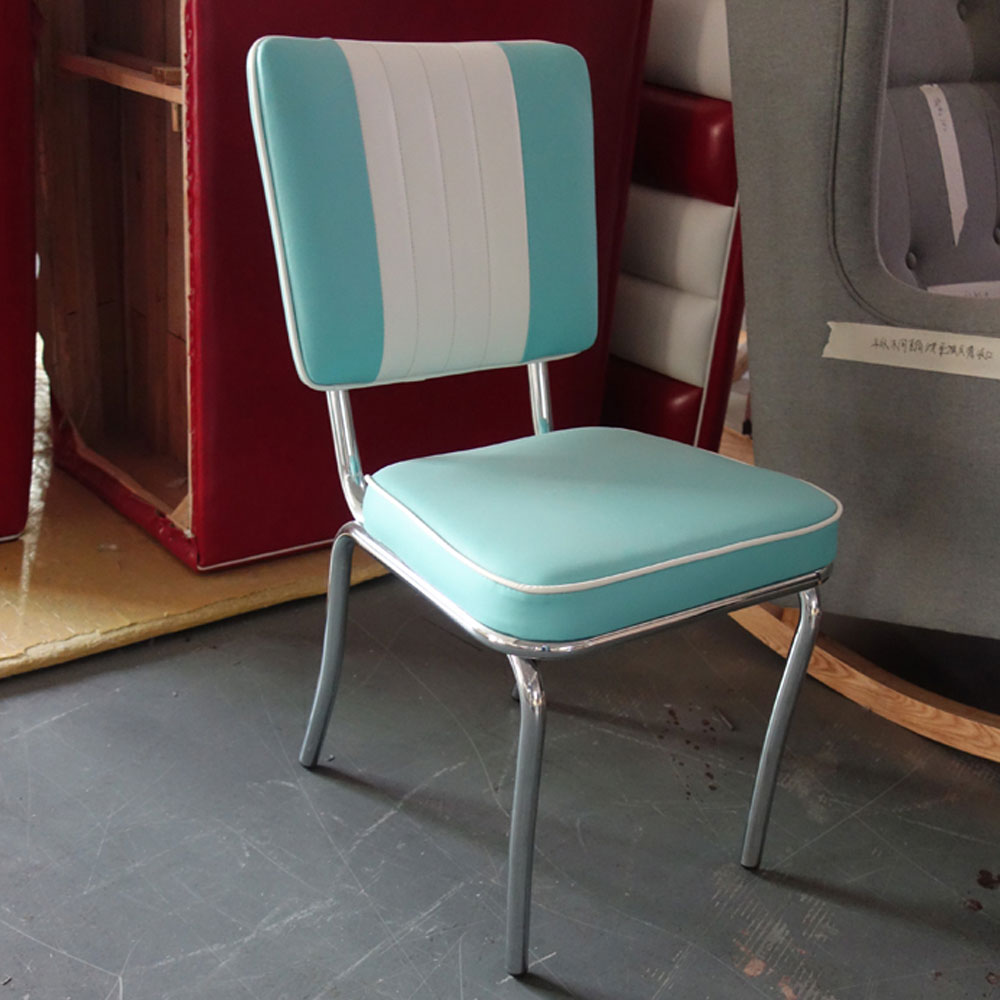 1950s american retro diner chair M-8306,Restaurant stainless steel frame smooth with piping turquoise retro 50s diner chairs, turquoise leather retro restaurant chrome diner chair