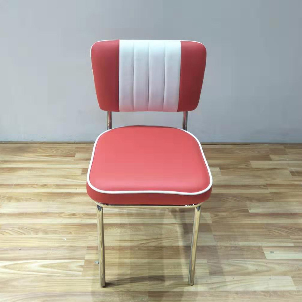 1950s american retro diner chair M-8307,Coffee room 4 channels stripe red leather american chrome diner chairs, café room stainless steel american retro chrome diner chairs