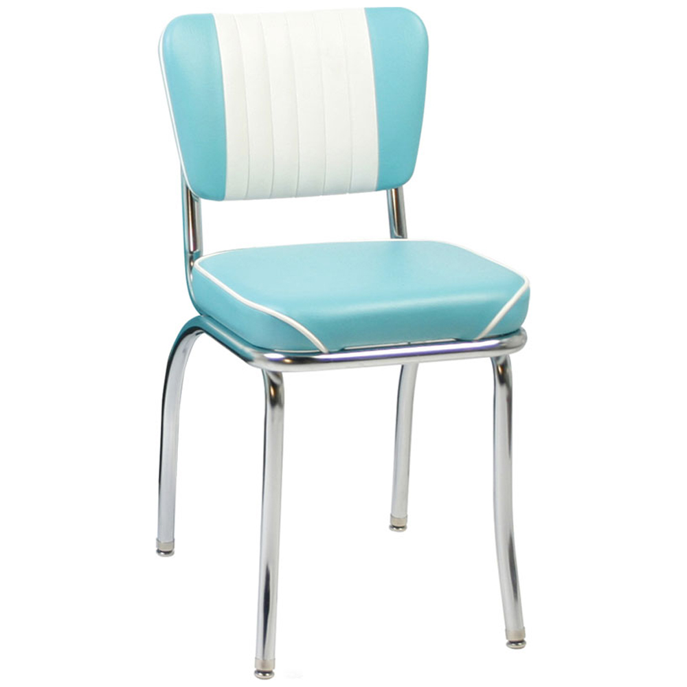 1950s american retro diner chair M-8310,Glossy turquoise and white color leather 6 channels back with steel frame 1950s diner chair, glossy turquoise retro 1950s diner chair