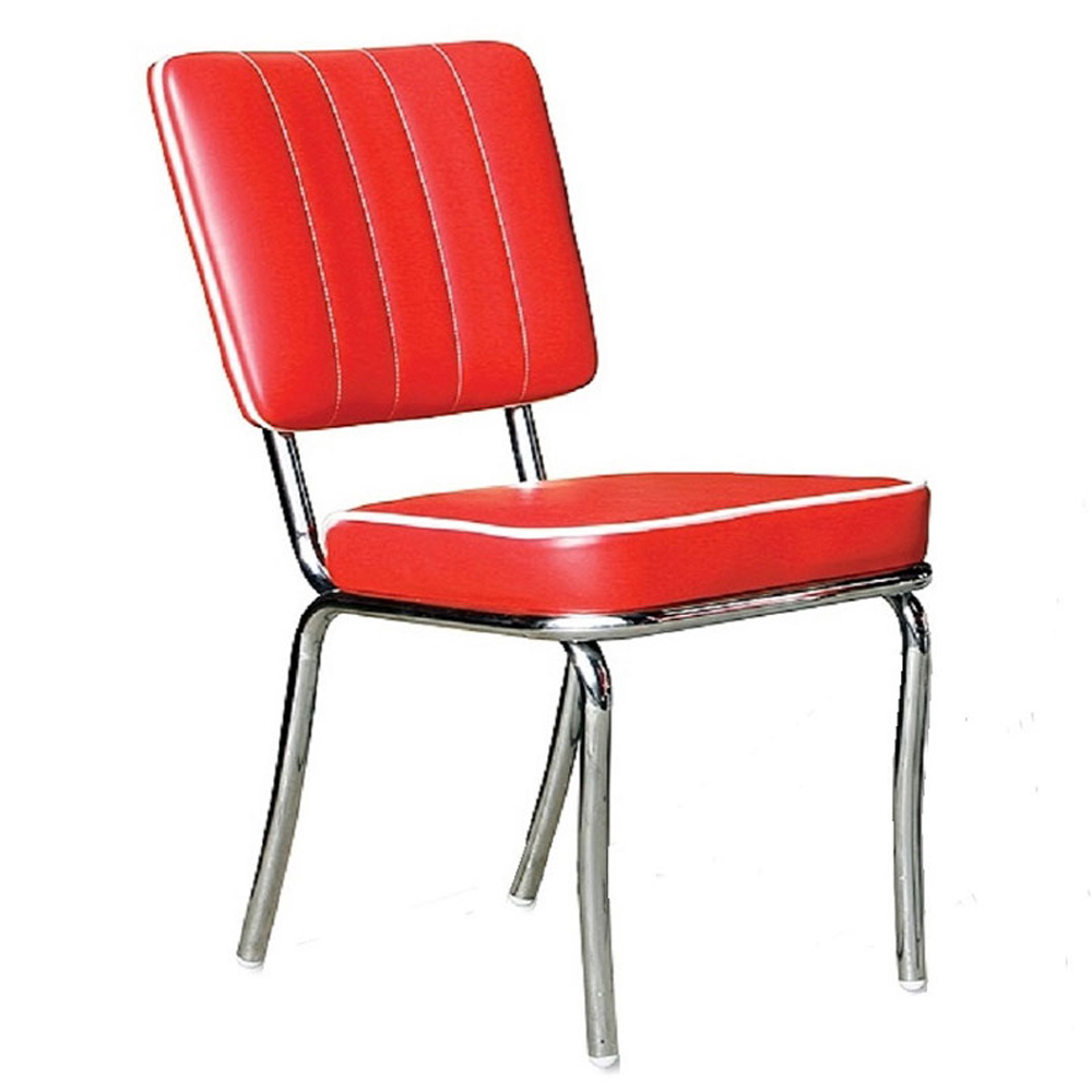 1950s american retro diner chair M-8316,High gloss stainless steel red leather with thick seat 1950's retro kitchen chairs, stripe back red color chrome american 1950 kitchen chairs