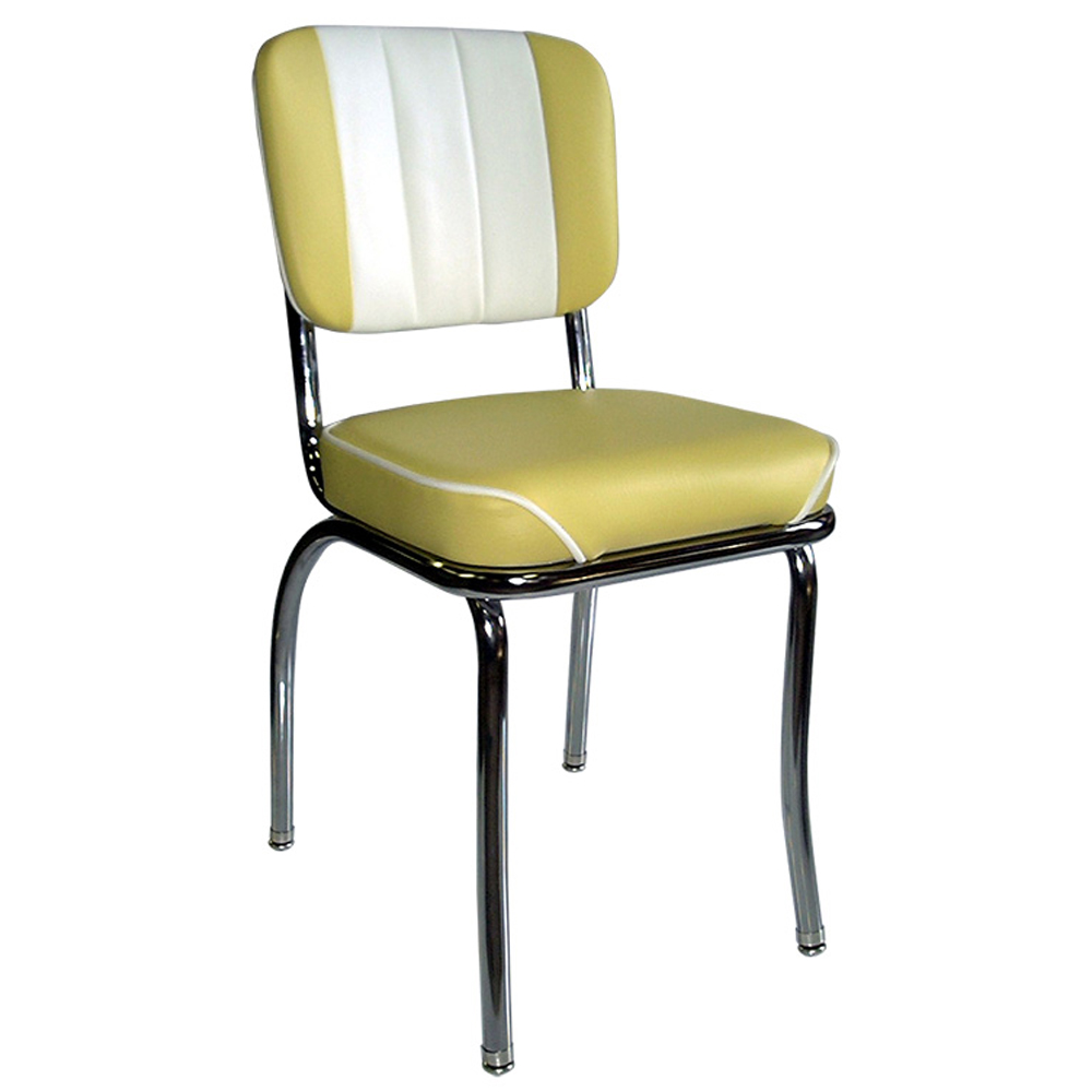 1950s american retro diner chair M-8320,Simple yellow and white stripe back american style 50's gloss chrome kitchen chairs, 3 channeled back 50s american chrome kitchen chairs