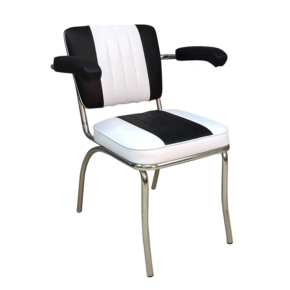 1950s american retro diner chair M-8323,Customize black and white with armrest stripe back midcentury american diner chairs, white stripe back armrest american 50s diner chairs