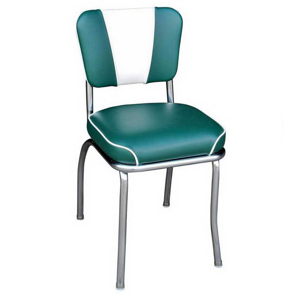 1950s american retro diner chair M-8334,Turquoise and white smooth with piping V back 1950s diner chairs, turquoise V back with thick seat 1950's diner chair made in China