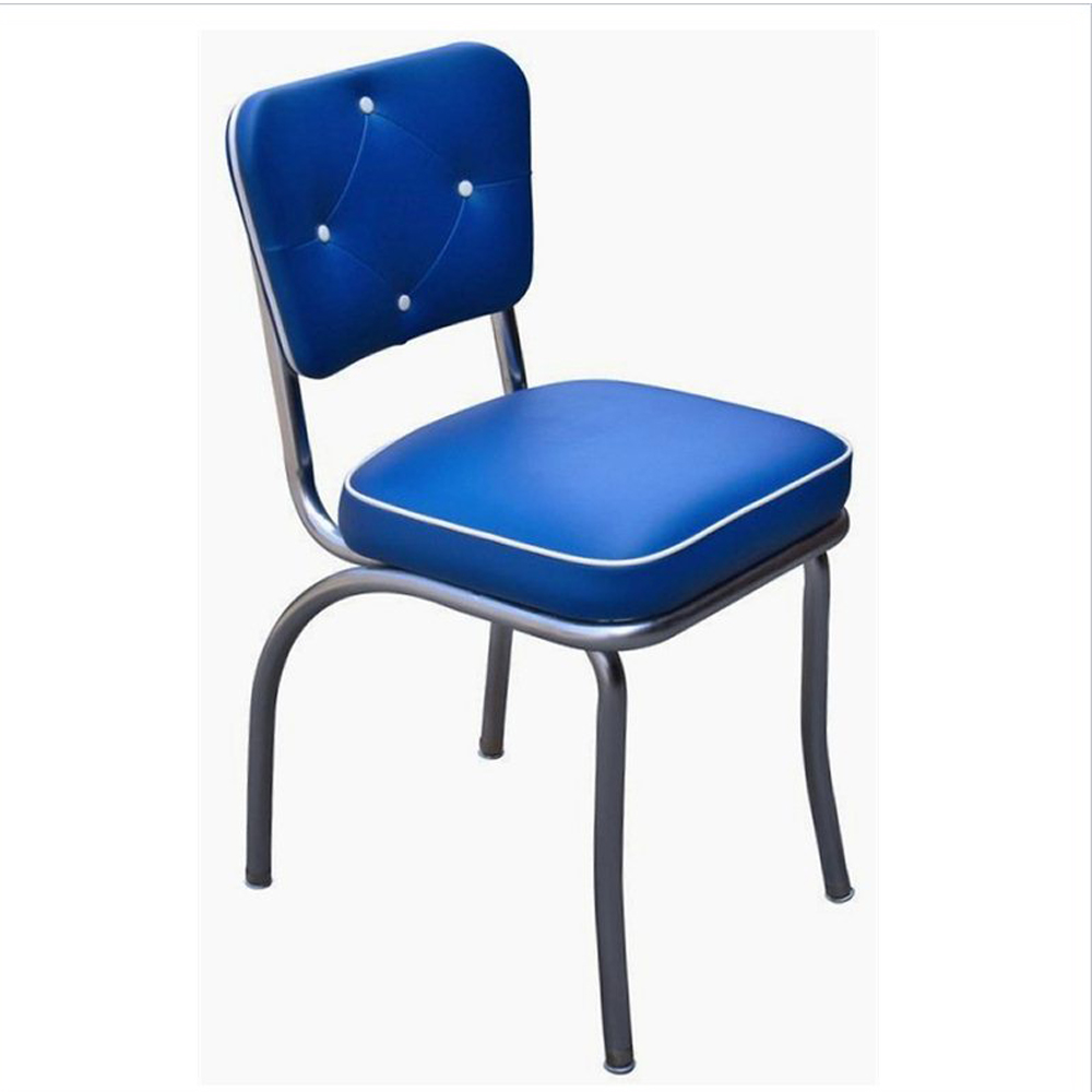 1950s american retro diner chair M-8336,Blue PU leather button back stainless steel 1950's style american diner chairs, 4 button backrest 1950's american diner made in China