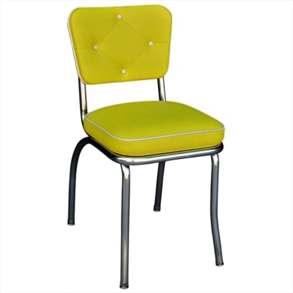 1950s american retro diner chair M-8337,Yellow color thick seat with 4 button back midcentury chrome 50s diner chair, yellow 4 button american style 50s chrome diner chair