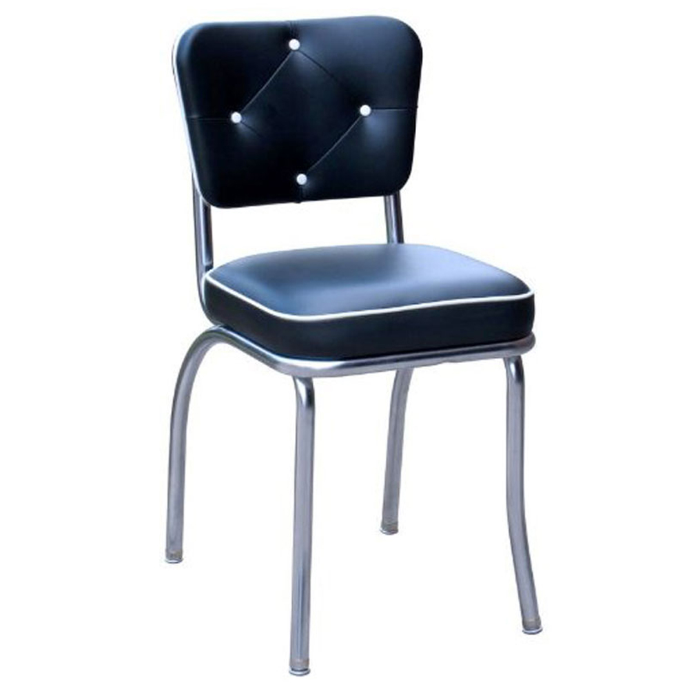 1950s american retro diner chair M-8338,Drak blue colour smooth seat and button back vintage chrome diner chair, 4 button backrest amercain style chrome diner chairs for sale