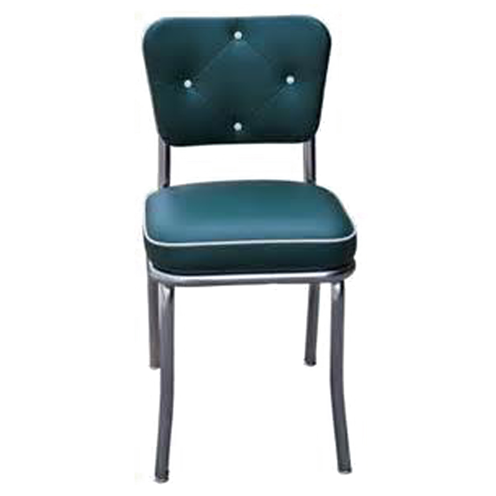 1950s american retro diner chair M-8339,Drak turquoise colour 4 button backrest thick seat american diner chairs, midcentury 1950s style stainless steel american diner chairs