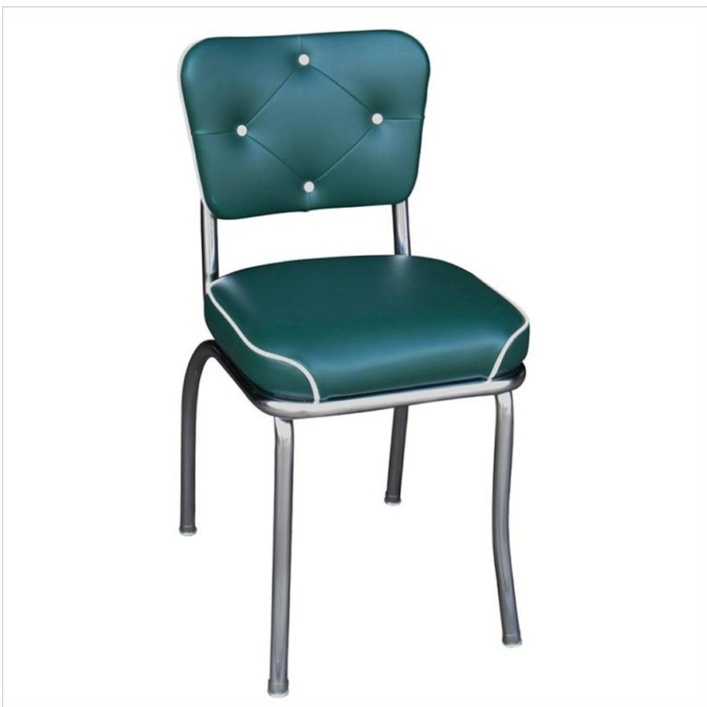 1950s american retro diner chair M-8342,Drak turquoise leather 4 button back vintage chrome restaurant chairs, thick seat with back button retro restaurant chrome chairs