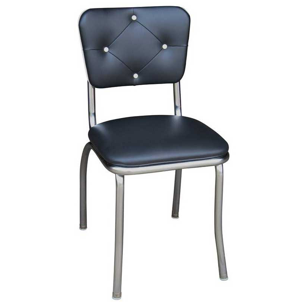 1950s american retro diner chair M-8343,Gray color leather with button stainless steel retro 50s kitchen chairs, stainless steel frame 4 button backrest steel 1950s retro kitchen chairs