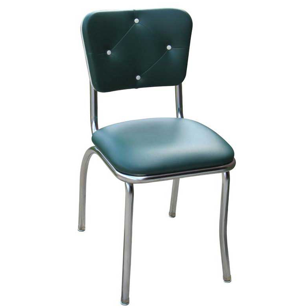 1950s american retro diner chair M-8344,Drak turquoise leather thin seat midcentury style retro kitchen chairs, steel frame with 4 button back retro 1950's kitchen chairs