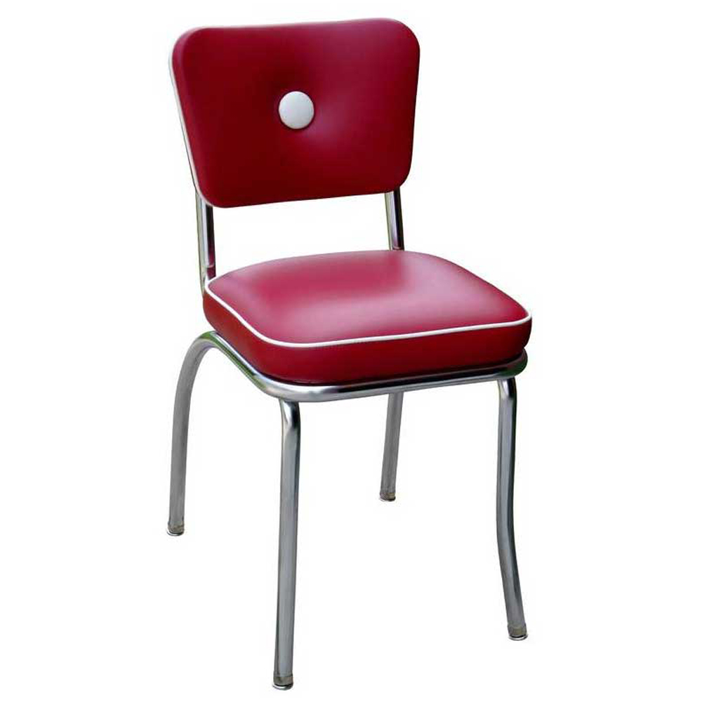 1950s american retro diner chair M-8345,Rubby colour 1 button backrest retro fast food chrome chairs, thin seat with button back1960's style american fast food retro chrome chairs
