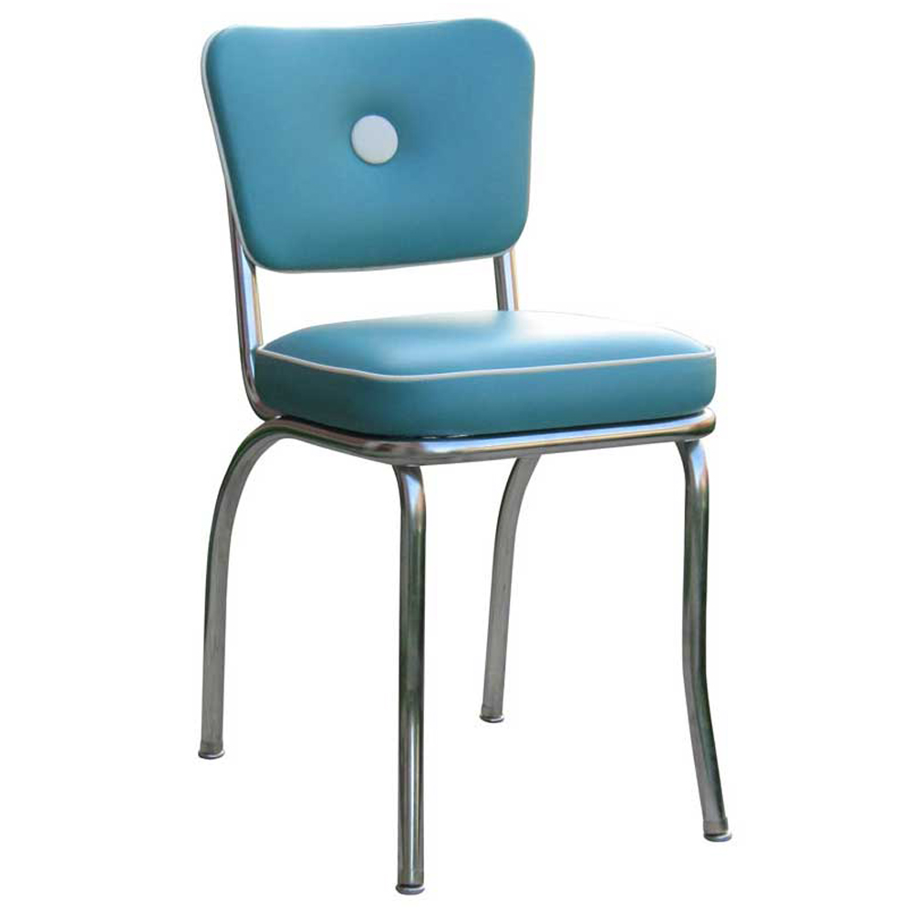 1950s american retro diner chair M-8346,Light blue colour one button back 60s retro dining room chairs, stainless steel frame with middle button back 1960s style retro dining chairs