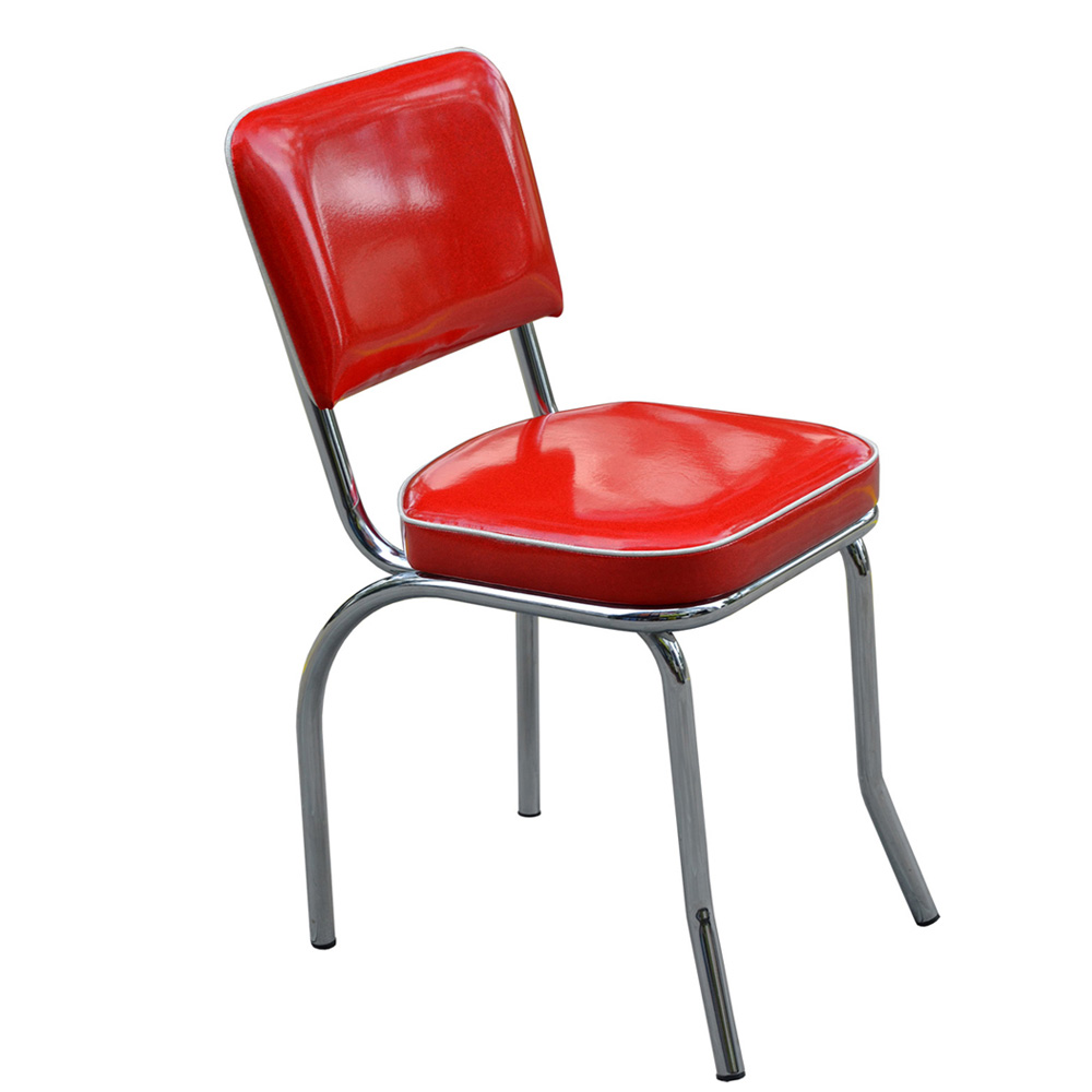 1950s american retro diner chair M-8349,Simple red bent backrest 1960s style steel café room retro chairs, red leather with piping bent backrest cafeteria retro 1960s chairs