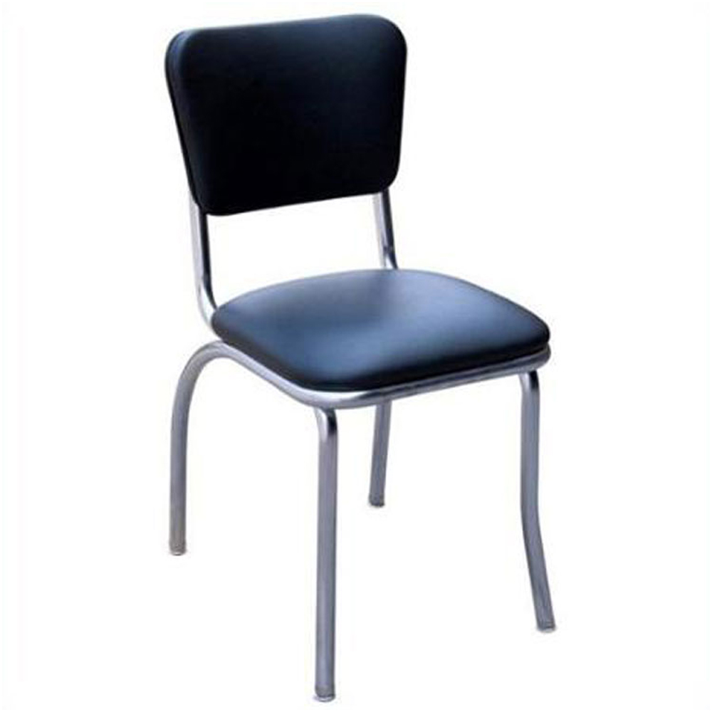 1950s american retro diner chair M-8352,drak blue leather bent back american style 50's metal chairs, thin seat without décor sample blue 1950's american metal chairs