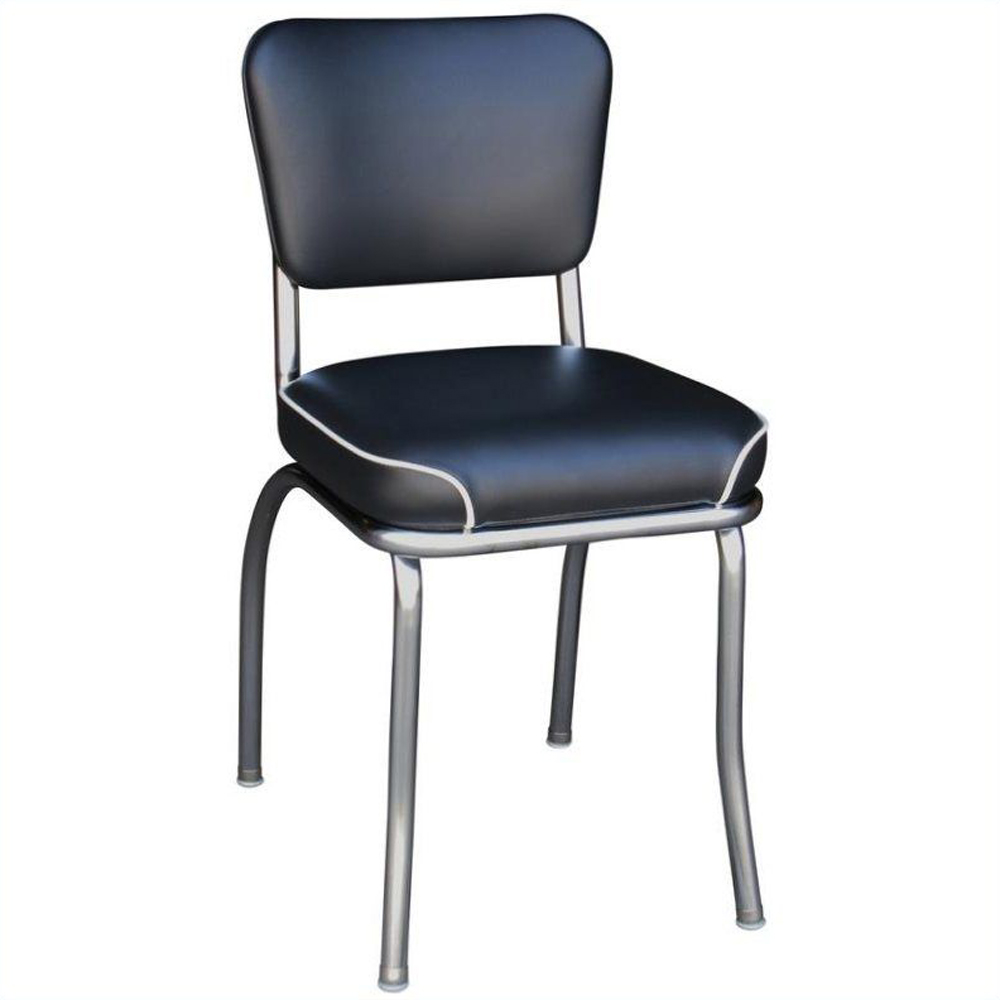 1950s american retro diner chair M-8354,Gray leather piping seat bent back steel american kitchen chairs, gray colour bent backrest steel vintage retro american chairs