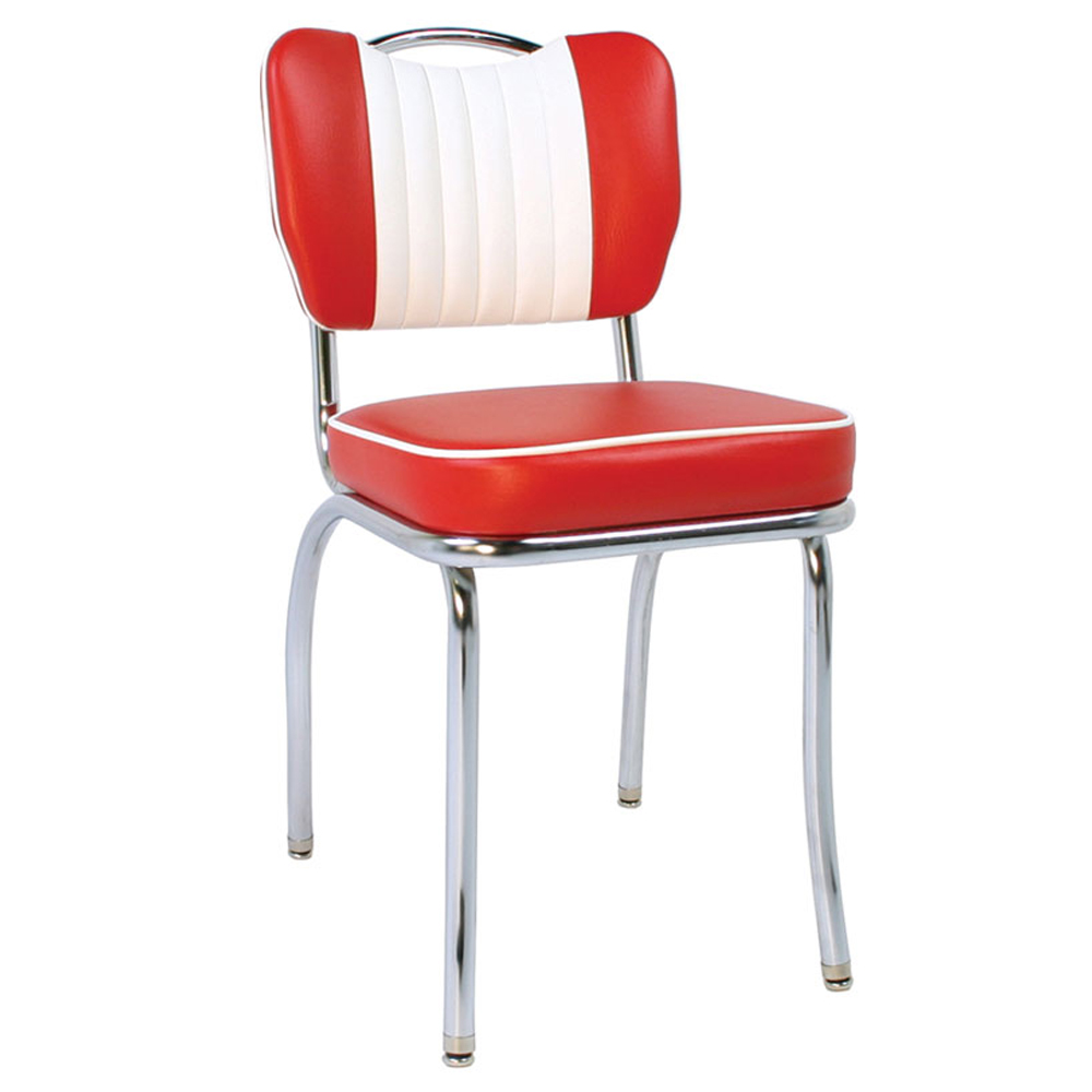 1950s american retro diner chair M-8356,Red and white colour with handle 1960's style retro diner chairs, stainless steel classic with handle backrest retro 1960s diner chairs