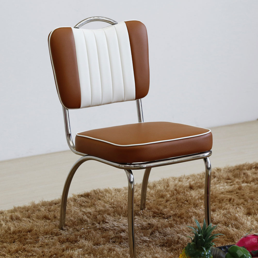 1950s american retro diner chair M-8357,Rubby colour stripe back handle metal classic retro dining chairs, rubby and white vinyl with handle 1950's retro metal chairs