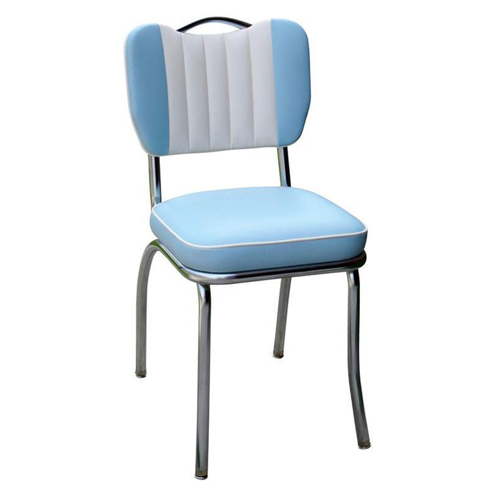 1950s american retro diner chair M-8358,White stripe back and blue leather handle back american metal chairs, high quality with handle back american style 1950s retro metal chairs