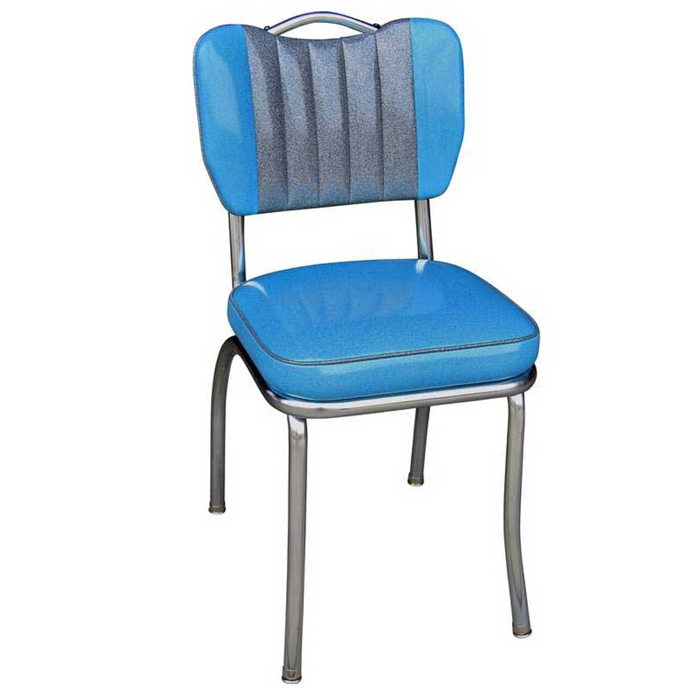 1950s american retro diner chair M-8359,Gloss blue colour handle back midcentury fast food metal retro chairs, have handle backrest gloss leather fast food room 50's metal chairs