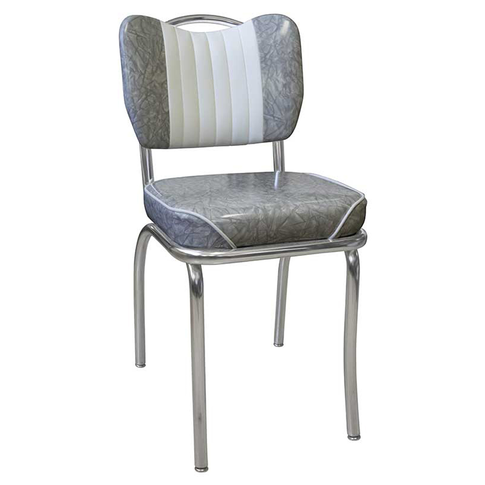 1950s american retro diner chair M-8360,Gray pattern leather with handel commercial chrome 60's chairs, thin and smooth seat gray commercial american 1960s chrome chairs