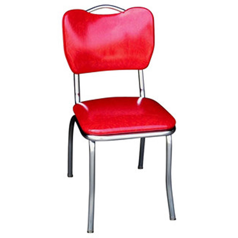 1950s american retro diner chair M-8361,red leather bent backrest with handle retro 50s diner chairs, stainless steel frame with red color bent back 1950s retro diner chairs with handle