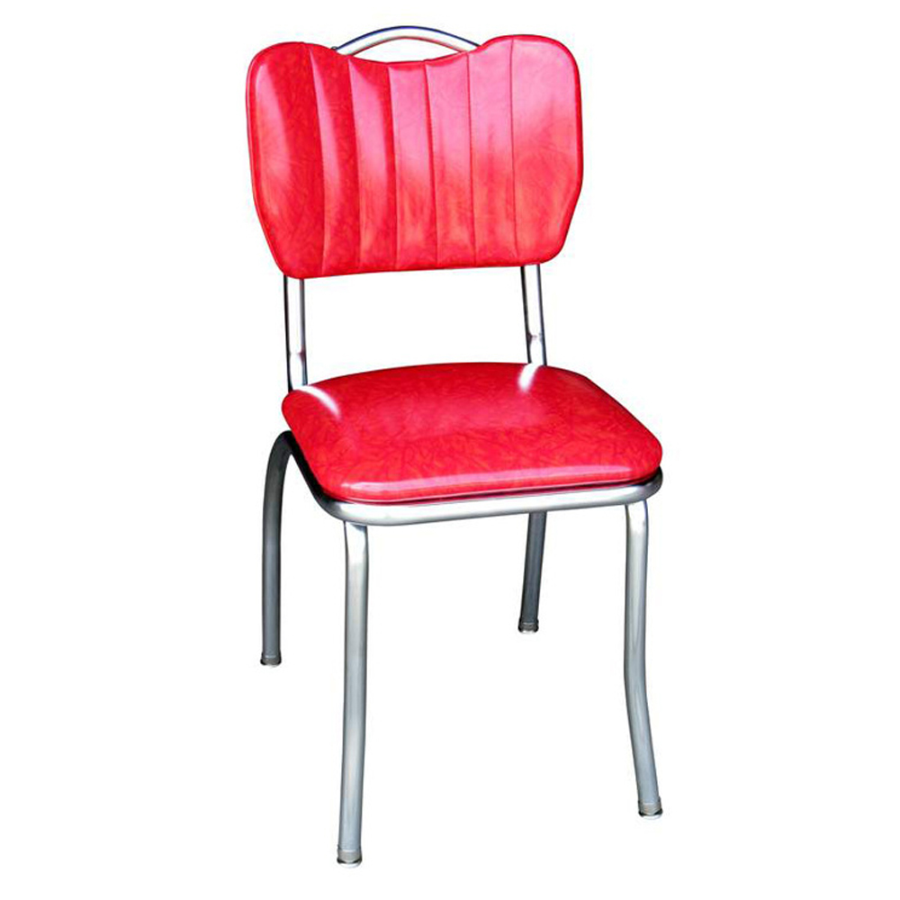 1950s american retro diner chair M-8362,red colour with stripe and handle back classic american diner chrome chairs, all red PU leather with handle american classic chrome diner chairs