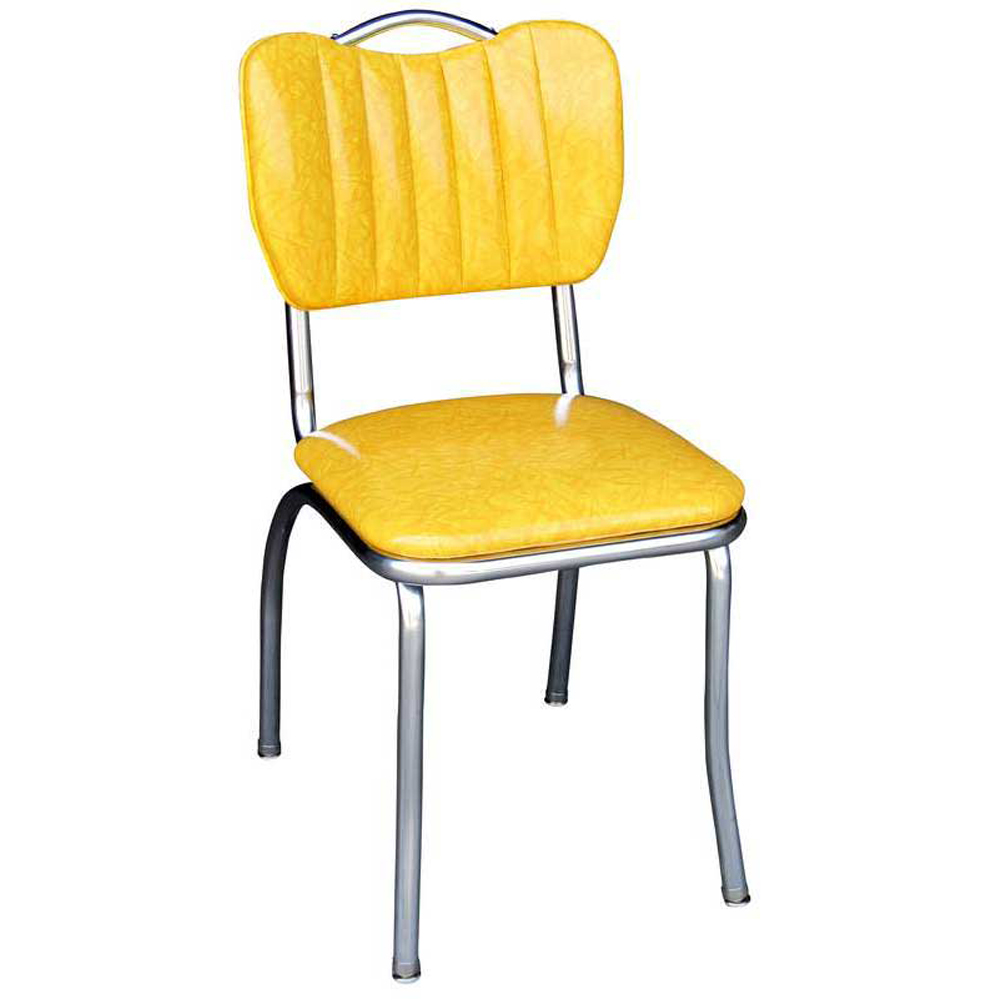 1950s american retro diner chair M-8363,Stripe back with handle yellow leather american style 1950s dinner chairs, steel frame with thin seat 1950s american dinner chairs