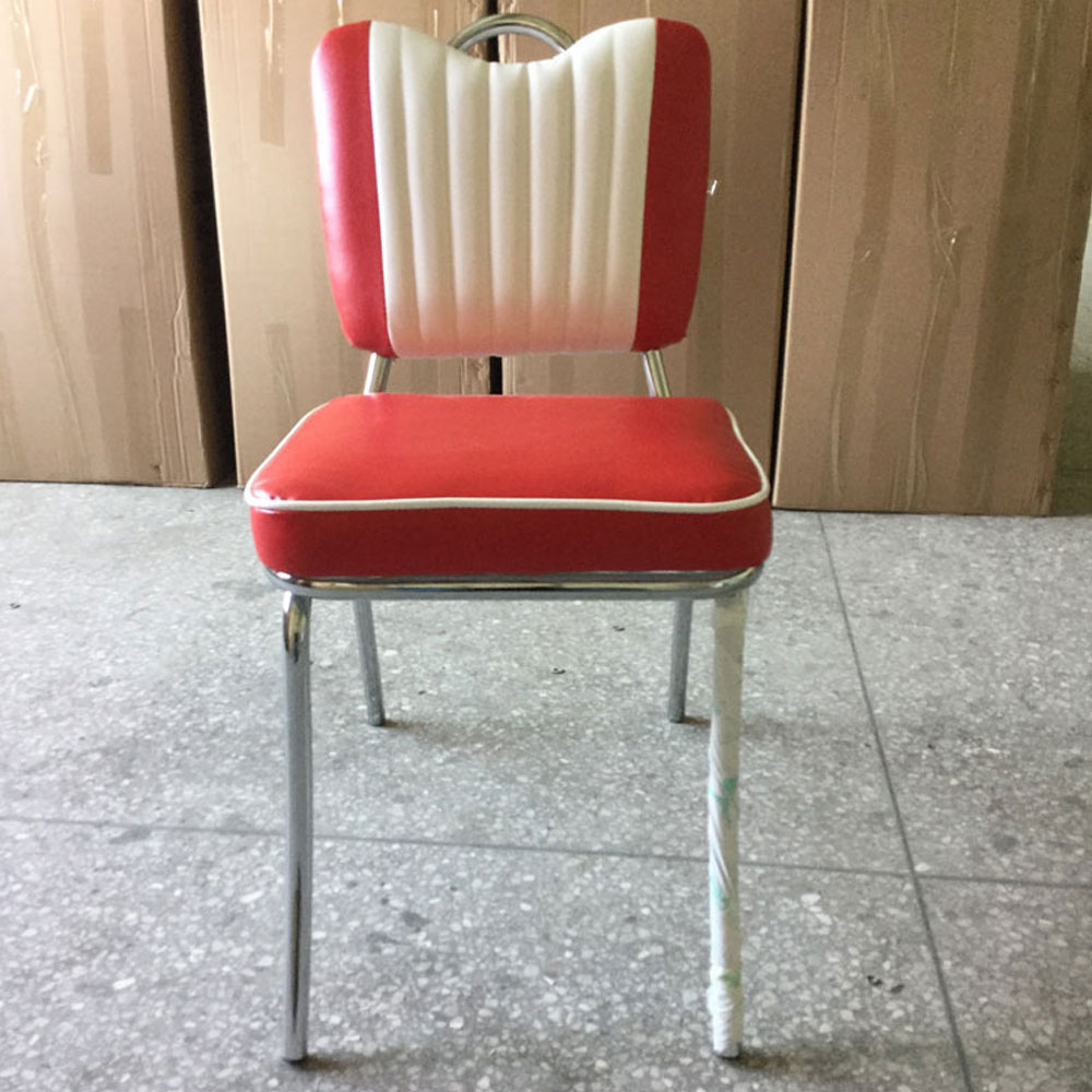 1950s american retro diner chair M-8368,Red pu leather stripe back steel american retro dinette chairs, with handle stainless steel red colour american style 1950s dinette chairs