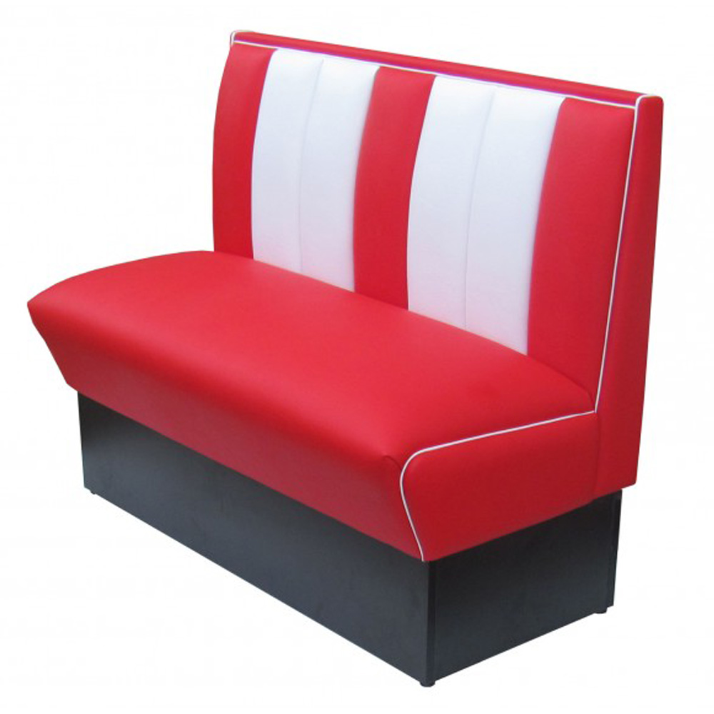 1950s american retro diner booth M-8501,Classic red and white leather stripe back dining room american retro diner booth seating, red leather 1950s american diner booth couch