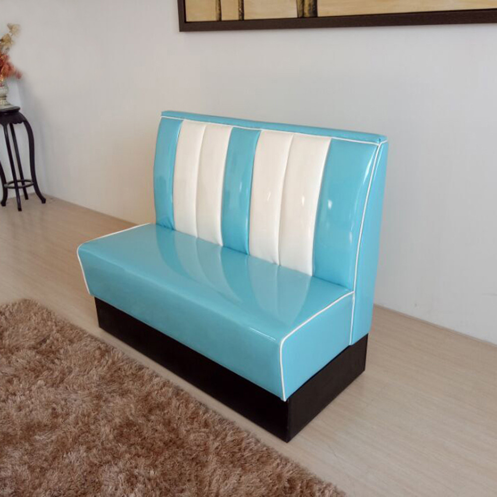 1950s american retro diner booth M-8502,High quality turquoise color thick seating restaurant retro diner booth sofas, stripe back midcentury american restaurant retro booth sofas