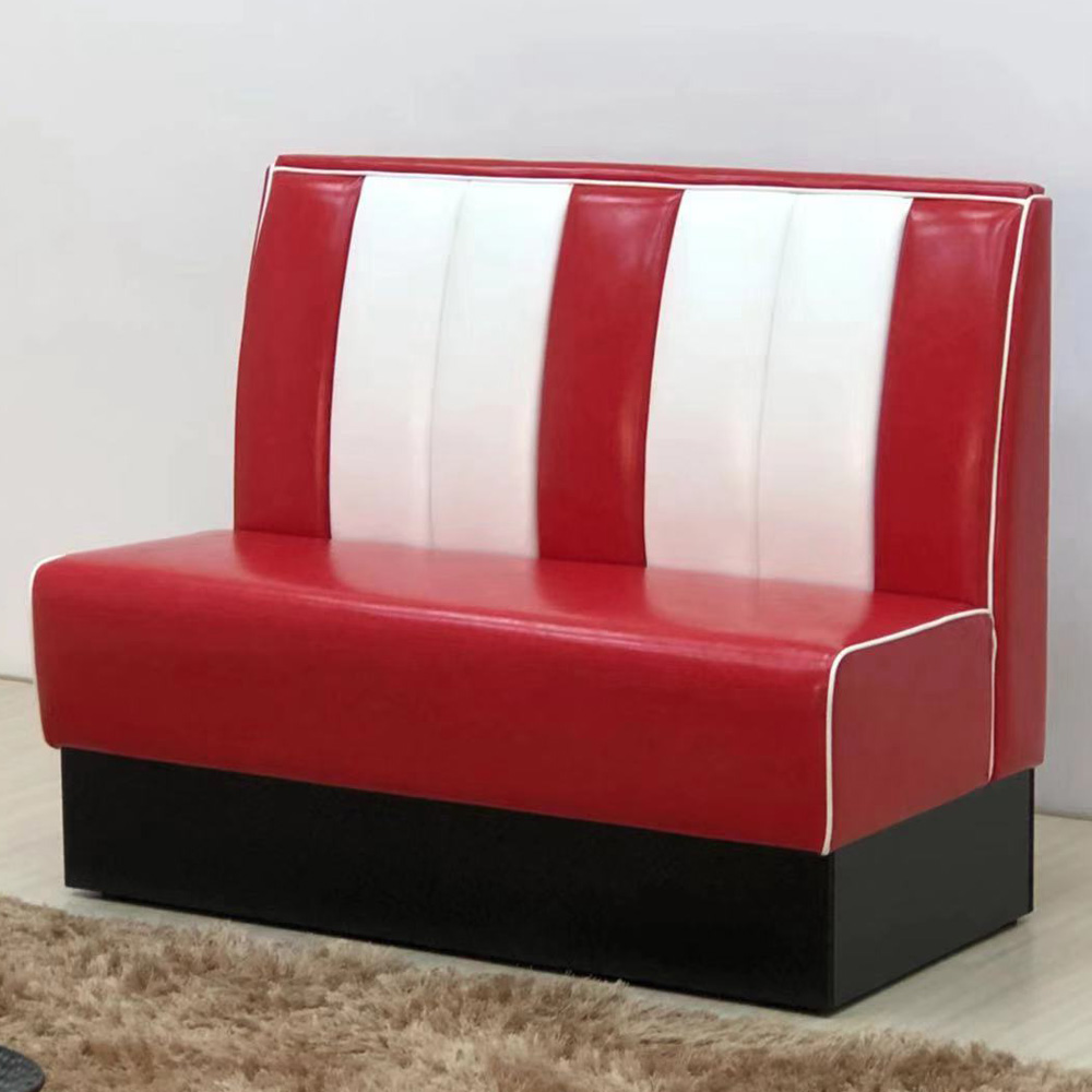 1950s american retro diner booth M-8503,Wholesale rubby and white color retro kitchen 1950s american diner booth sofas, thick seater rubby 50s retro kitchen diner booth sofas