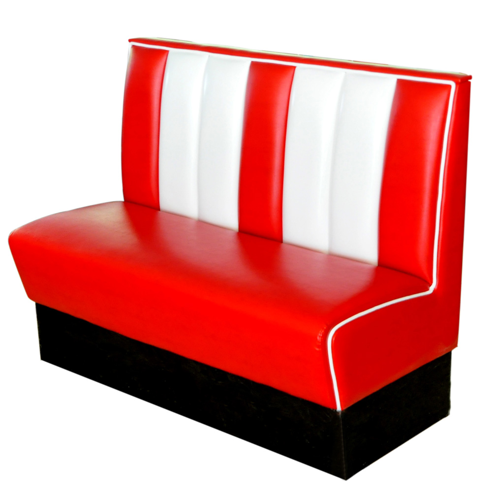 1950s american retro diner booth M-8505,Durable red and white retro diner booth seating,2 seater red glossy leather midcentury retro american diner booth seating furniture
