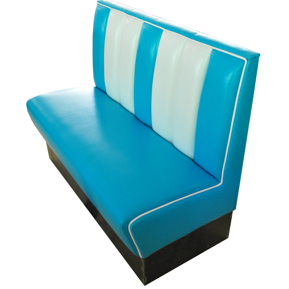 1950s american retro diner booth M-8508,Customize glossy vinyl leather american retro kitchen booth seating, midcentury classic glossy blue 2 seating retro kitchen booth seating