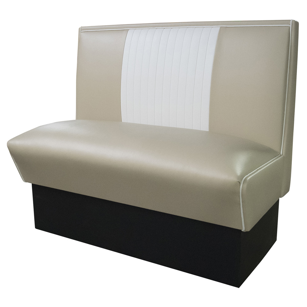 1950s american retro diner booth M-8512,Customize grey and white leather mid-century retro coffee room booth couch,grey stripe back cafeteria 1950s retro diner booth couch