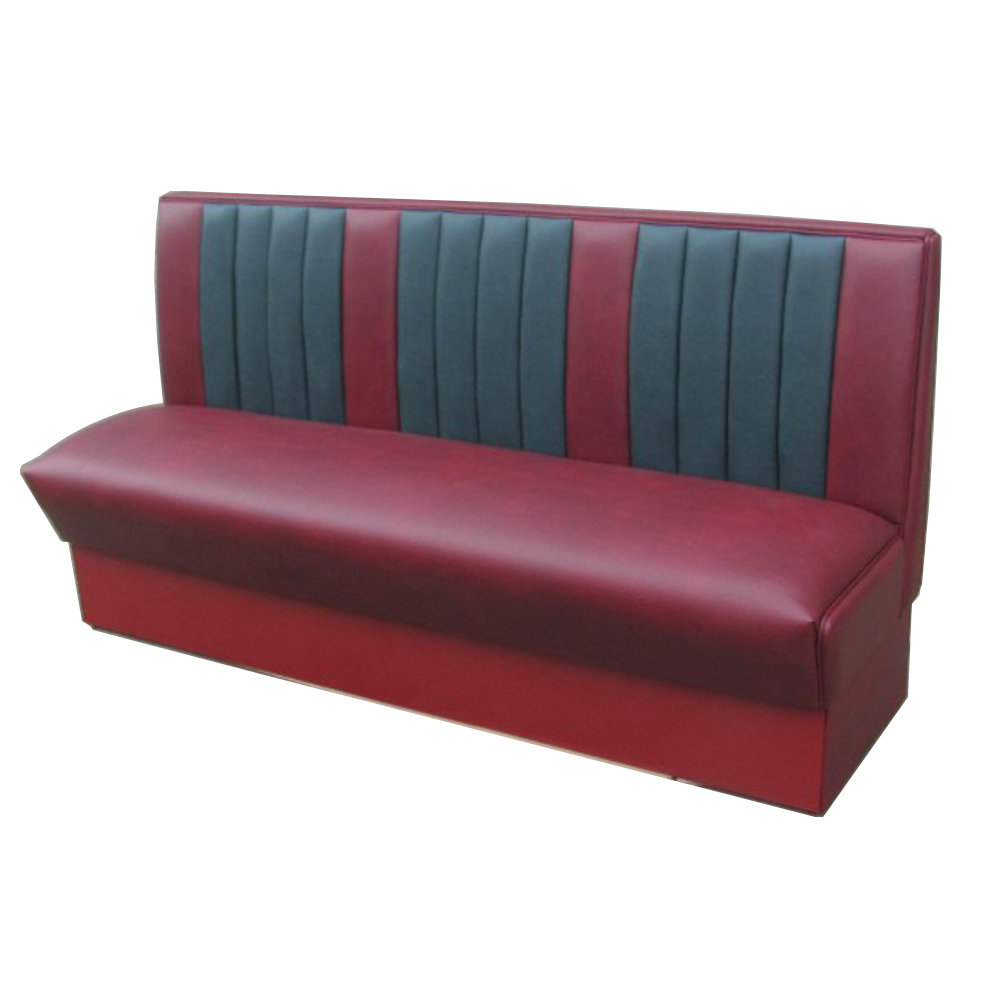 1950s american retro diner booth M-8520,Rubby and black colour vintage retro cafeteria booth couches furniture, stripe back rest 3 seater vintage style retro cafeteria booth sofas